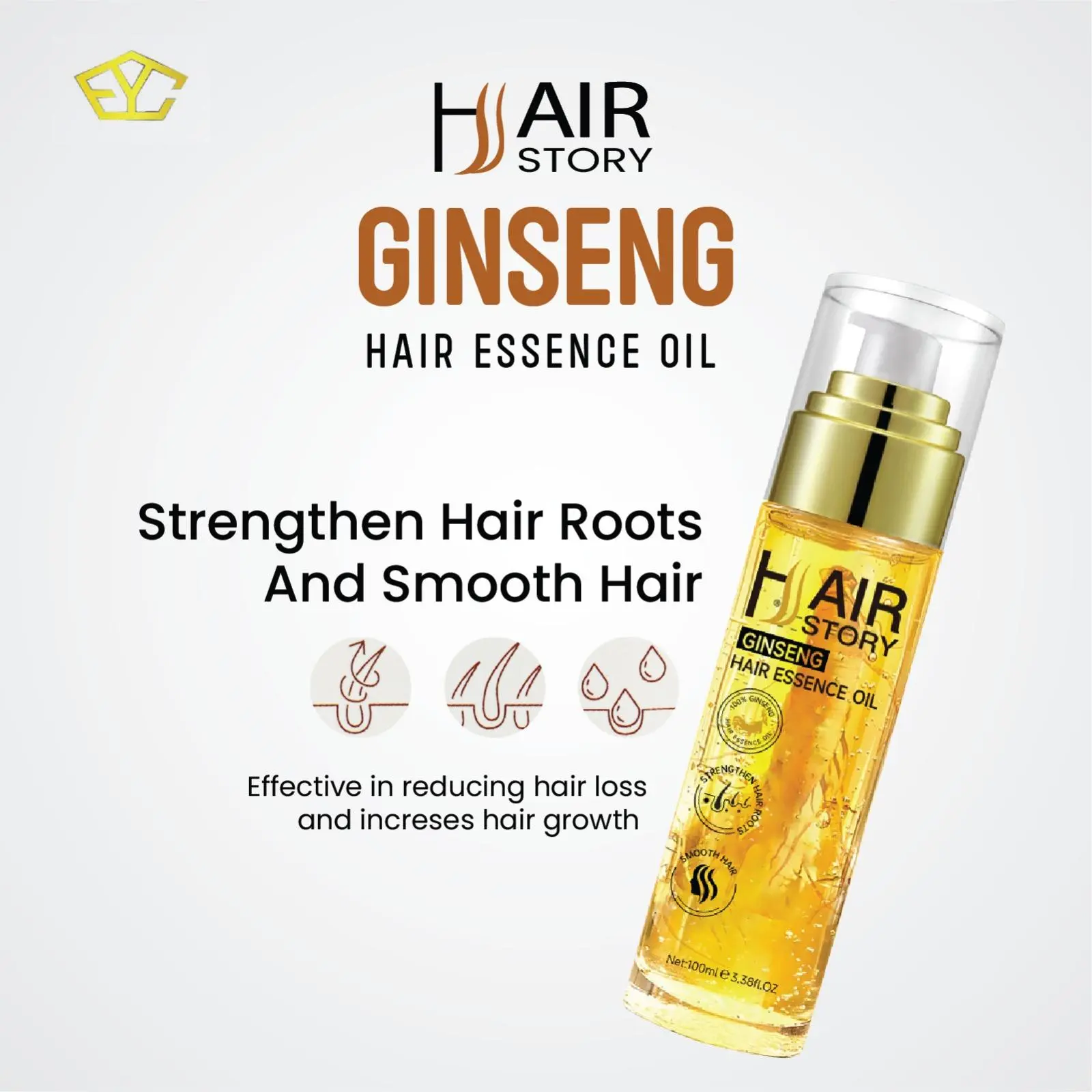 FYC - Hair Story - Ginseng Hair Essence Oil - Perawatan Rambut Rontok  Dan Pertumbuhan Rambut