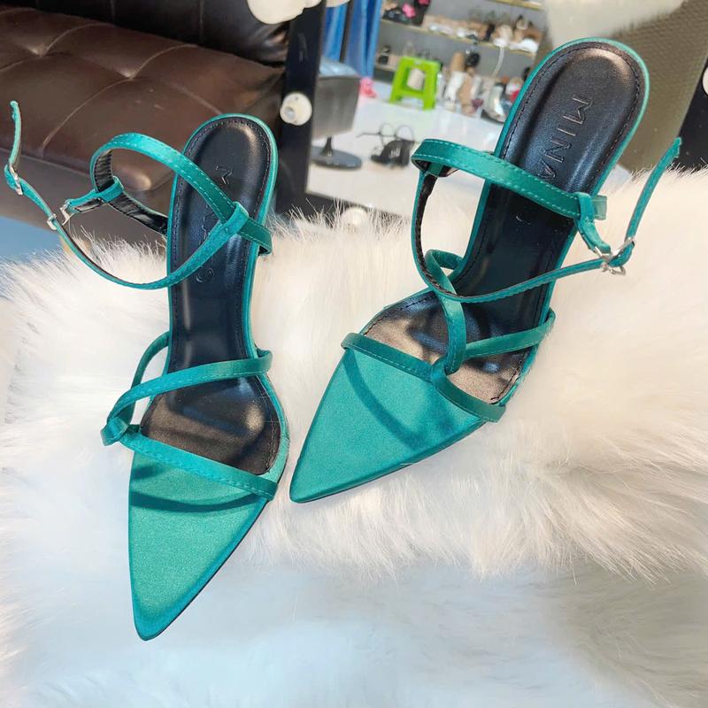 Giày Sandal Cao Gót Nữ XALI Quai Xoắn Dây Mảnh Mũi Nhọn Gót Nhọn Cao 9p Chất Lụa Mềm Êm - CGQX9P Shoes Nhung GiàY Women