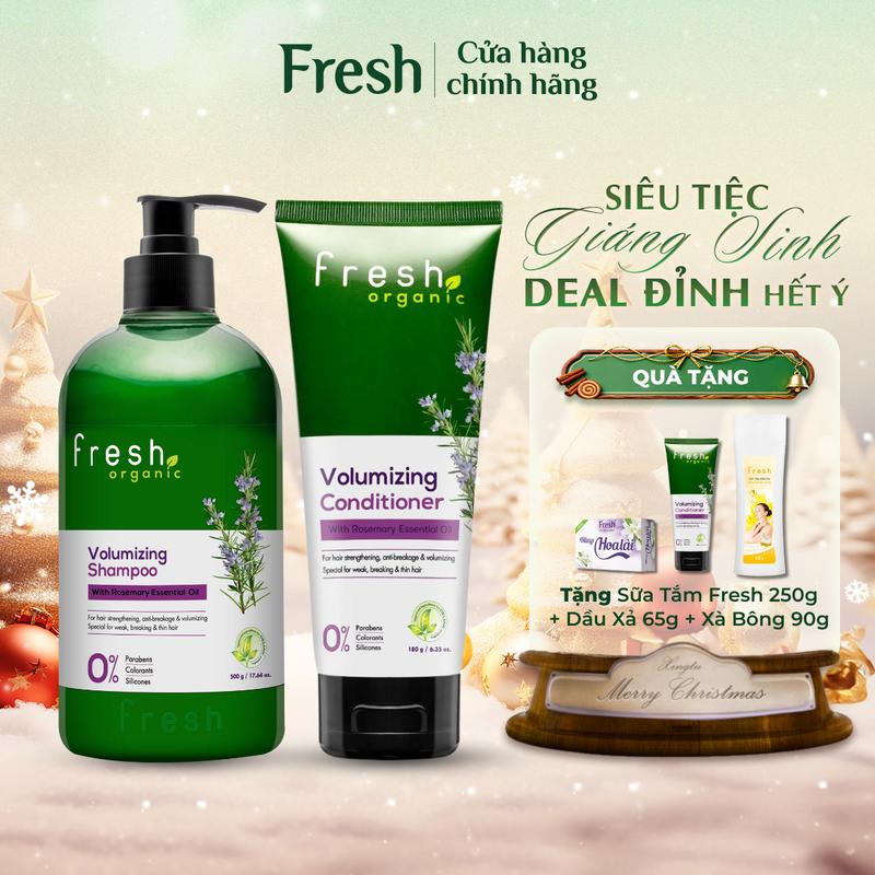  Combo Dầu Gội Và Dầu Xả FRESH ORGANIC Volumizing Shampoo Tinh Chất Thiên Nhiên Rosemary Hỗ Trợ Cải Thiện Rụng Tóc An Toàn Cho Da Nhạy Cảm 