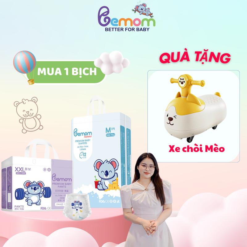 [MXQ] 1 bịch tã Bemom Plus/ Summer Hàn Quốc thấm hút tốt, đủ size tặng ngay xe chòi mèo