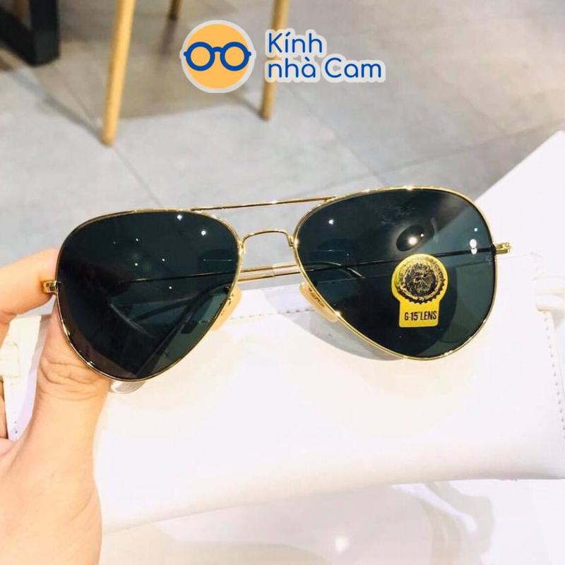 Mắt kính Nam Nữ TRÒNG THUỶ TINH ĐEN kiểu phi công, Kính Râm gọng kim loại cao cấp FERADO ( tặng kèm hộp đựng kính )