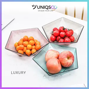 UNIQSOO Mangkok Buah Aesthetic Geometris Plastik Serbaguna Wadah Sayur Snack Transparan PZ027