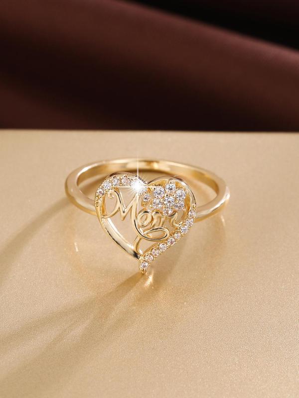 Fashion Letter & Heart Design Rhinestone Decorated Ring, Princess Rings, Fashion Jewelry for Party, Daily Decor, Trendy All-match & Exquisite Jewelry for Birthday Gift, Valentine's Day, Gift, Gifts for Wife 3