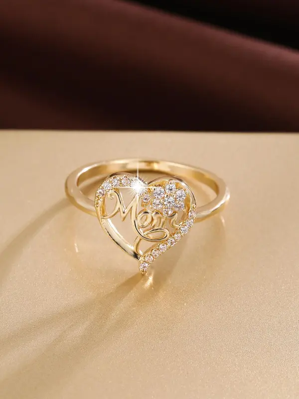 Fashion Letter & Heart Design Rhinestone Decorated Ring, Princess Rings, Fashion Jewelry for Party, Daily Decor, Trendy All-match & Exquisite Jewelry for Birthday Gift, Valentine's Day, Gift, Gifts for Wife 3