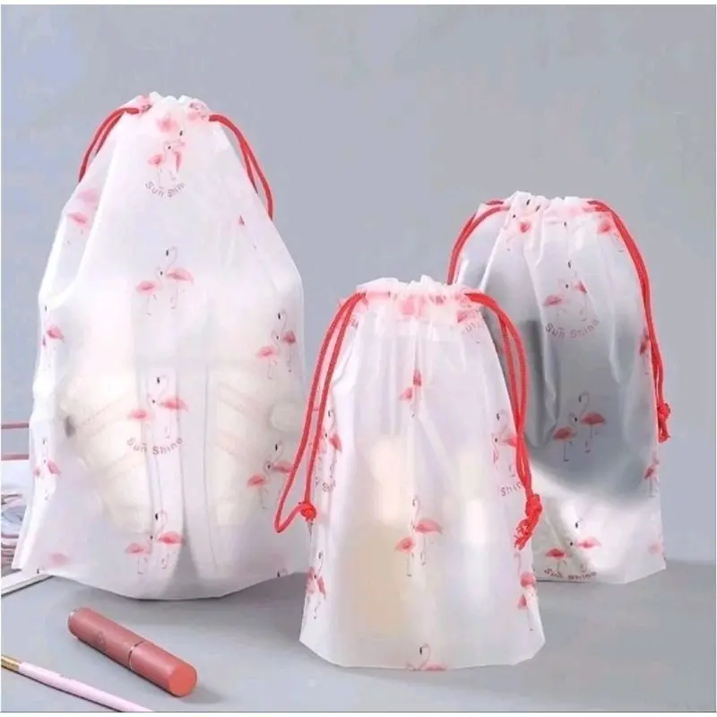 1PCS Travel Pouch Motif Flamingo Serbaguna Tas Serut Penyimpanan Organizer Bag Plastik Handuk Sepatu Kosmetik Waterproof A143 3