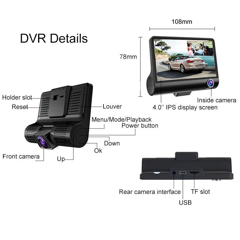 Product Introduction of COD FREE Shipping 3 Lens Full HD 1080P Video Car DVR Recorder / Front / Rear / Inside 2