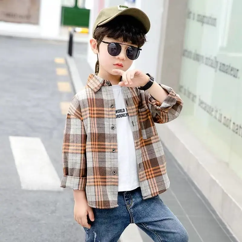 Áo Sơ Mi Kẻ Sọc Cho Bé Trai, Quần Áo Trẻ Em, Dài Tay, Thích Hợp Cho Mùa Xuân Và Mùa Thu, Trung Và Lớn, Áo Sơ Mi Mùa Thu, Thời Trang, Phong Cách Hàn Quốc, Hàng Mới Về 2024 2