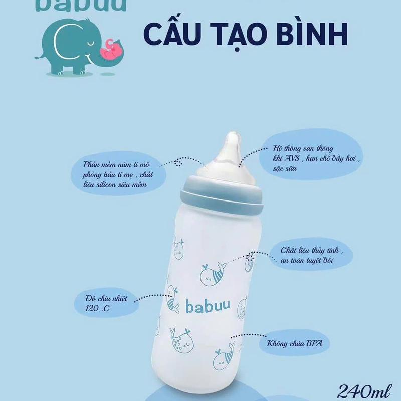 Bình sữa thủy tinh bọc silicone cho bé sơ sinh Babuu cổ rộng 160ml với núm ti siêu mềm và có thể điều chỉnh khớp ngậm cho bé 5