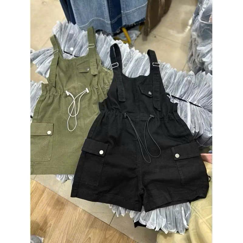 Product Introduction of Quần Short Yếm Jean Một Túi Hai Dây Eo Co Giãn-Yếm Jean Nữ Nắp Túi Chun Eo Ống Rộng Túi Hộp 5