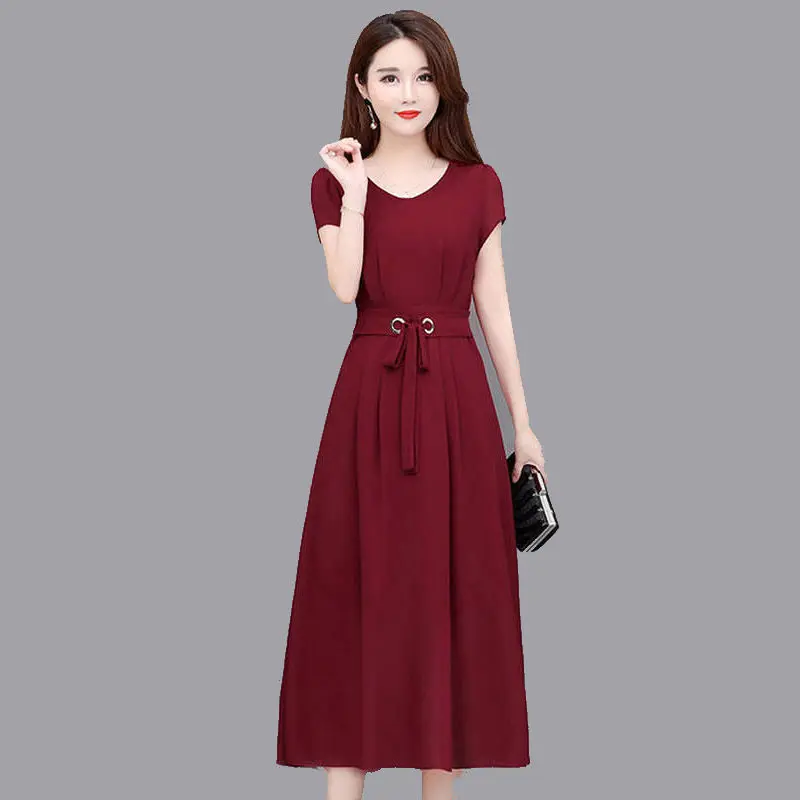 Váy Ngoại Cỡ Dành Cho Phụ Nữ, Nhanh Chóng Vận Chuyển, ngắn Tay Áo, Dài Trung Bình Trên Đầu Gối, Dòng Váy Midi, Thắt Lưng Mỏng Vừa Vặn, Váy Chữ A, Hỗ Trợ 2024 Mùa Hè 7