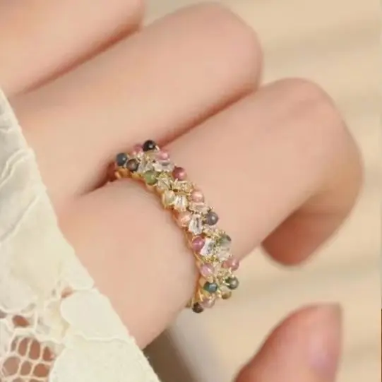 New Vintage Color Tourmaline Ring for Women Minimalist Chic Zircon Open Ring