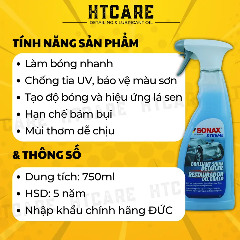 Xịt dưỡng bóng SONAX làm bóng và BẢO VỆ bề mặt sơn, tạo hiệu ứng LÁ SEN 2