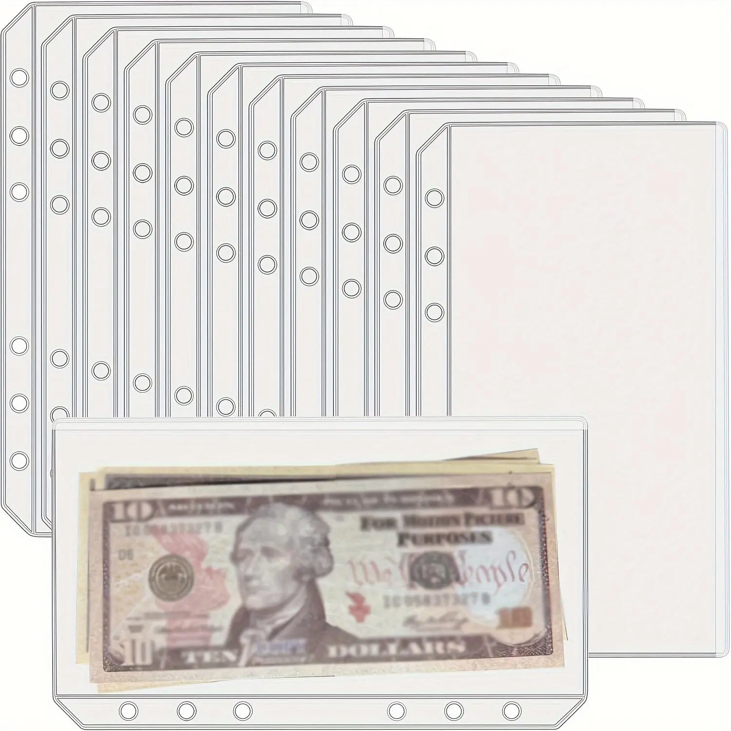 A6 Binder Pocket without Zippers, 12pcs/set Clear Cash Folder Organizer, Budget Envelope for Cash System & Money Saving Envelope