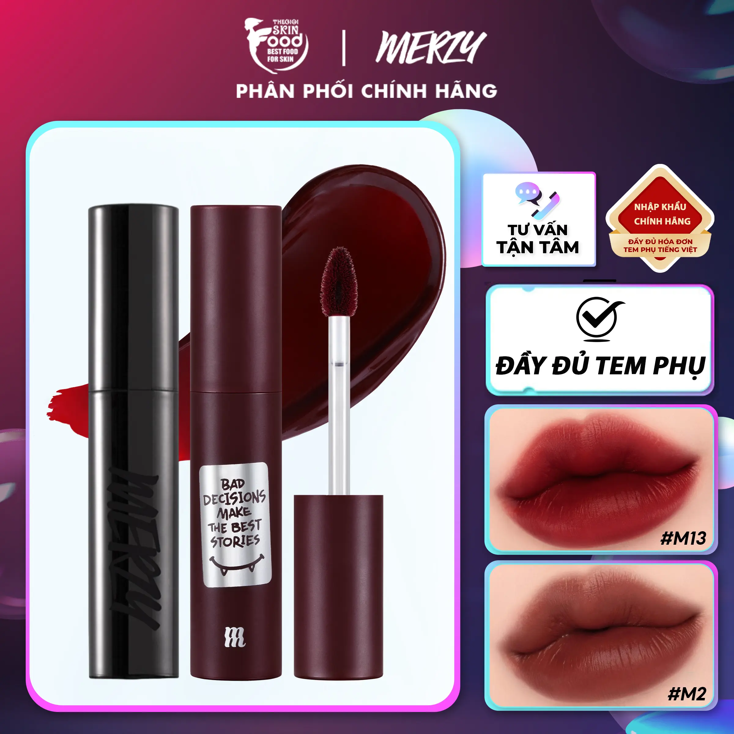 [M13 GLAM VỎ BẠC] Son Kem Lì Trang Điểm Merzy Noir In The Mellow Tint Cosmetic Mỹ Phẩm Women
