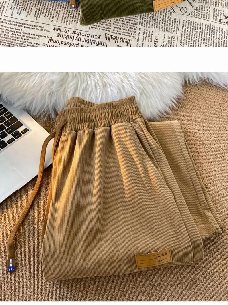 Product Introduction of Korean Version Of Corduroy Wide Leg Pants For Women High Waisted Casual Floor Mop Pants Straight Leg Sports Pants Vintage Casual Jogger Sporty Soft Full-Length Straight Trousers 16