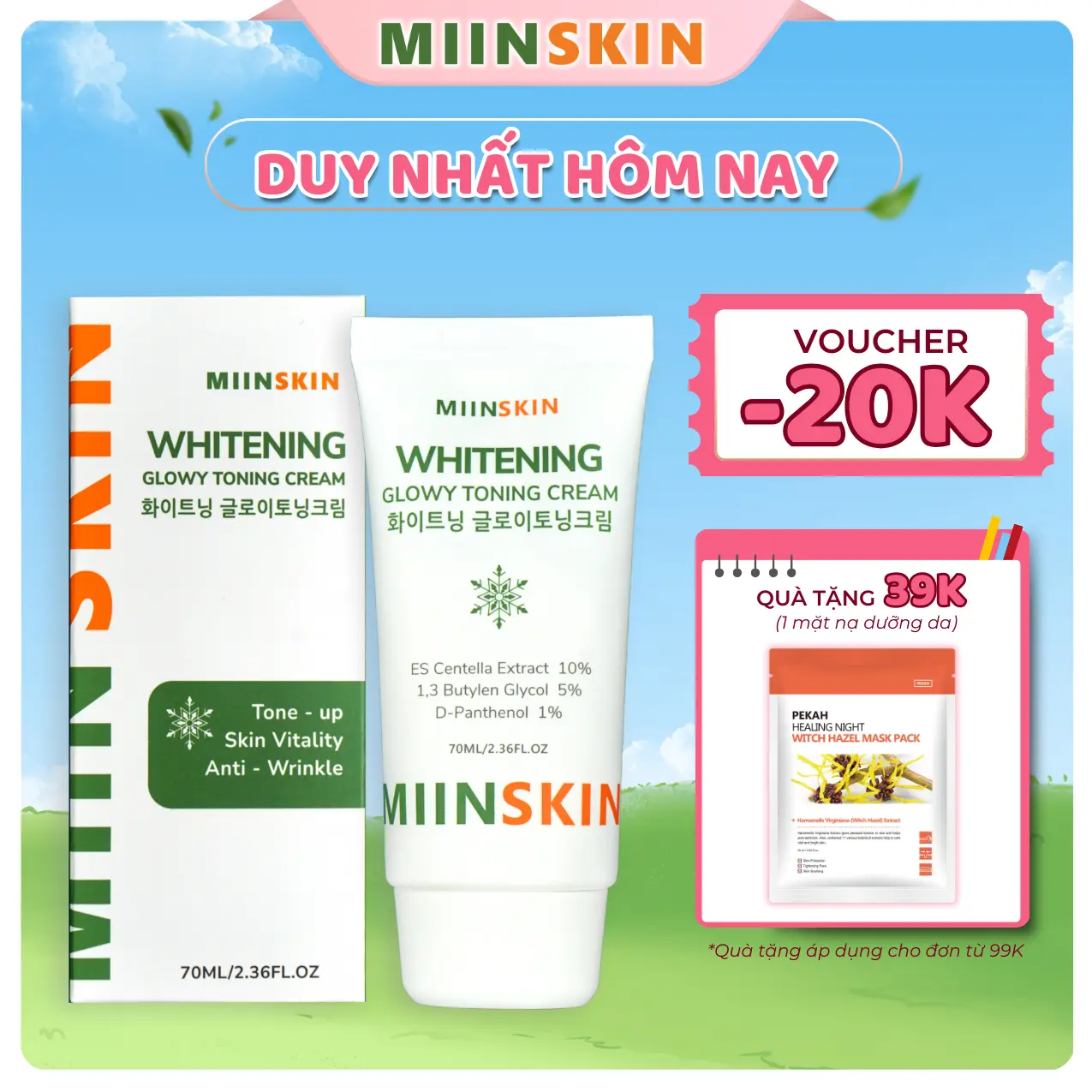 Kem dưỡng hỗ trợ nâng tone da MIINSKIN Whitening Glowy Toning Cream 70ml