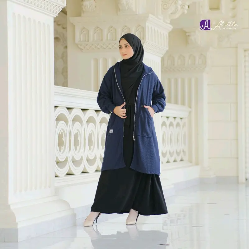 OUTER WANITA MUSLIM FATHIYAH BY ALIETHA Navy Atasan Baju Cardigan Panjang Basic Oversize Kardigan 8