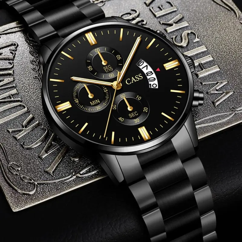 CASS JAM TANGAN PRIA TERBARU 2023 BAND BAJA KALENDER LEDAKAN BAND KUARSA WATCH MEN'S BUSINESS MEN'S WATCH THREE DIAL DIAL WATCH WATCH 6