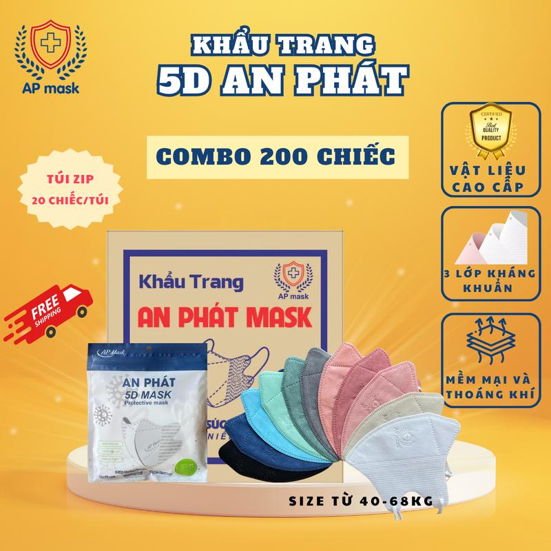 200 cái khẩu trang 5D AN PHÁT 3 Lớp Chống Bụi Chống Nắng bảo vệ da mặt khẩu trang thời trang Women Phụ Kiện Nhung Voi Vải Accessories Khuyên Tai