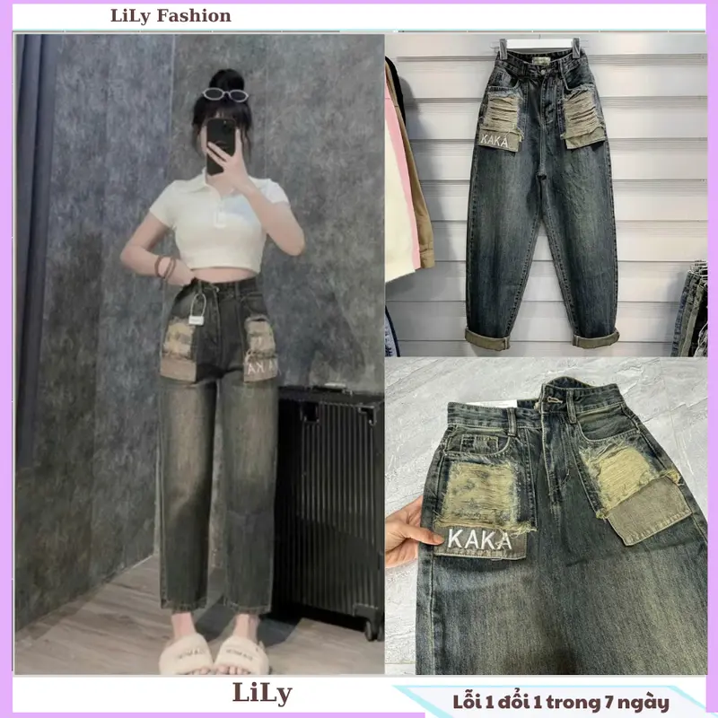 Quần baggy phối túi thêu chữ kaka chất bò đẹp form chuẩn 0