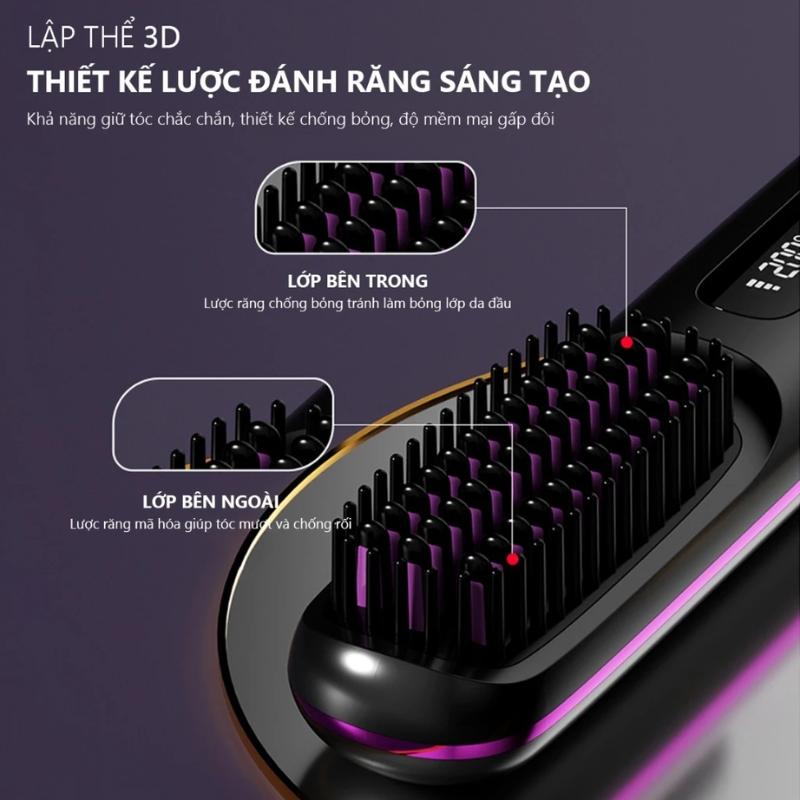 Lược Điện Chải Tóc Không Dây Ion Âm Lược Duỗi Thẳng Với 3 Mức Nhiệt Tạo Kiểu Chăm Sóc Tóc Suôn Mượt Dễ Dàng Mang Theo 4