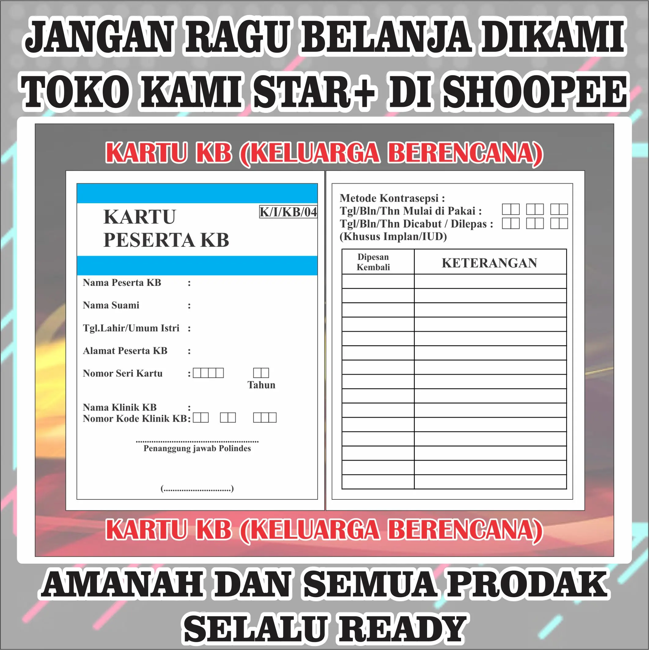 kartu KB murah harga per 50 pcs biru putih