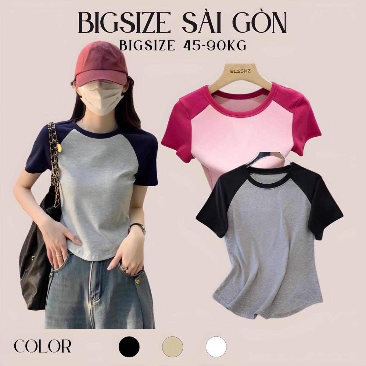 Áo Thun Cổ Tròn Tay Phối Vải Thun Gân Tăm  45 - 90Kg Dễ Thương Thời Trang Nữ Top Women - B.1365