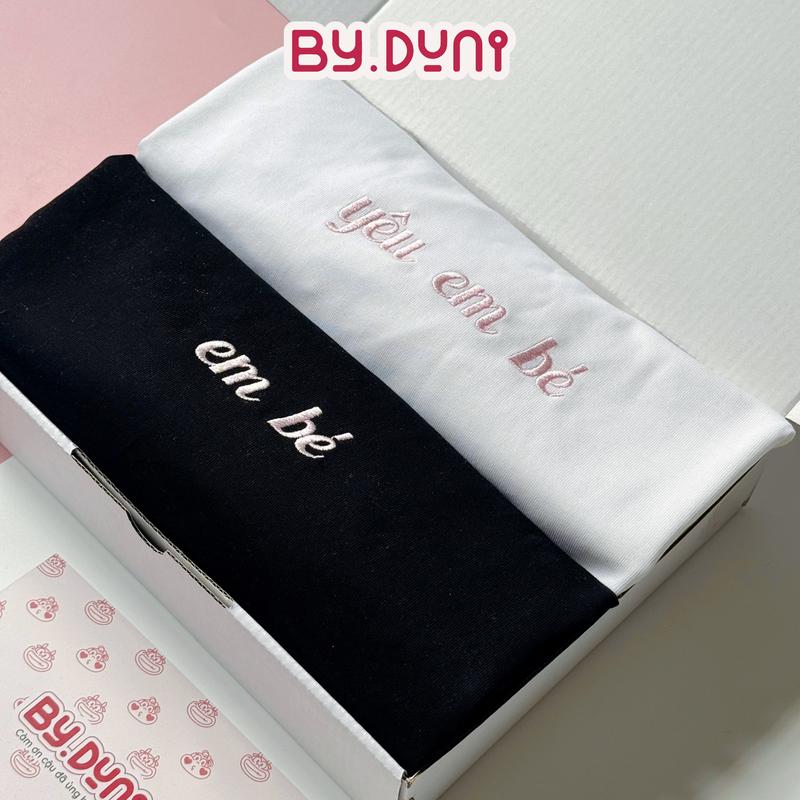Áo THÊU cặp đôi BY.DUNI nam nữ form rộng tay lỡ unisex, áo cặp bạn thân cotton mẫu YÊU EM BÉ fullbox