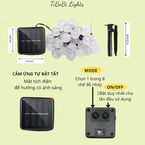 Đèn led nháy trang trí nhà cửa, trang trí cây thông noel lễ tết, đèn năng lượng mặt trời quả cầu bi bọt 30-50-100 bóng led 3