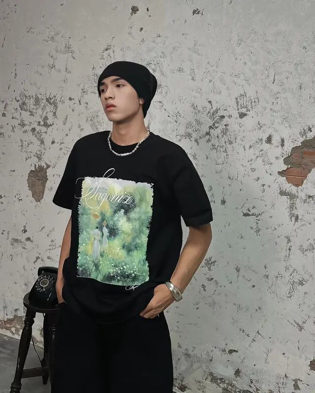 SAGONIZ áo thun Impressionist Tee, năng động, thời trang, áo thun cổ tròn - chất liệu cotton 2 chiều 250gsm Unisex thoải mái, trẻ trung, thấm hút mồ hôi tốt thông thường Menswear 1