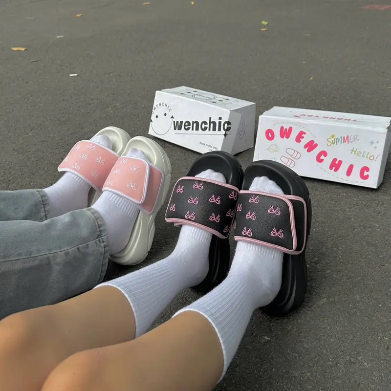 Dép Owenchic Nơ Thêu Quai Dán (OWC9) Quai Dán Êm Chân Dễ Thương Fullbox / Hỗ trợ đổi size / Bảo Hành 5