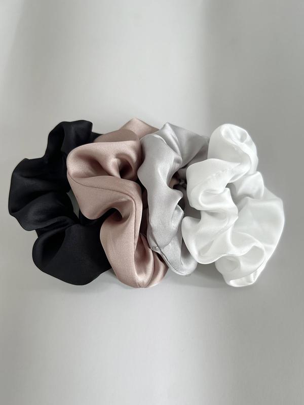 4pcs Women's Simple Plain Polyester Satin Scrunchie, Mixed Color Hair Tie, Casual Daily Hair Accessories, Fashion Accessories For Daily Use 5