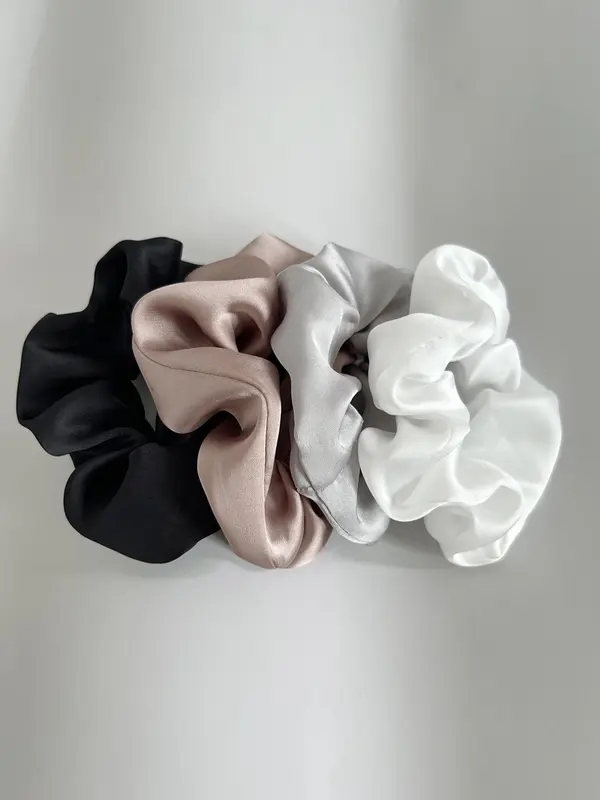 4pcs Women's Simple Plain Polyester Satin Scrunchie, Mixed Color Hair Tie, Casual Daily Hair Accessories, Fashion Accessories For Daily Use 5