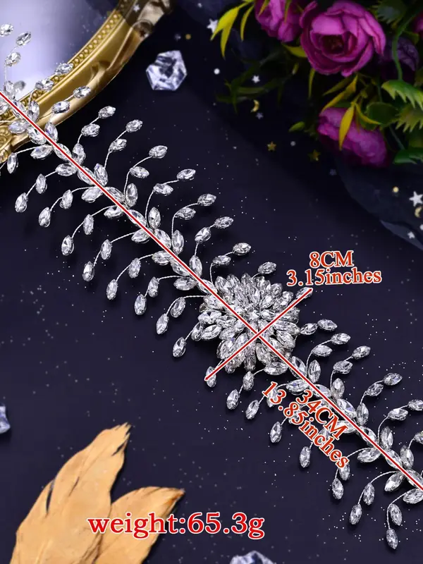 Rhinestone Decorated Flower Design Headband, Elegant Bridal Headwear for Wedding Bridal Party Formal Occasions, Fashion Hair Accessories for Women 1