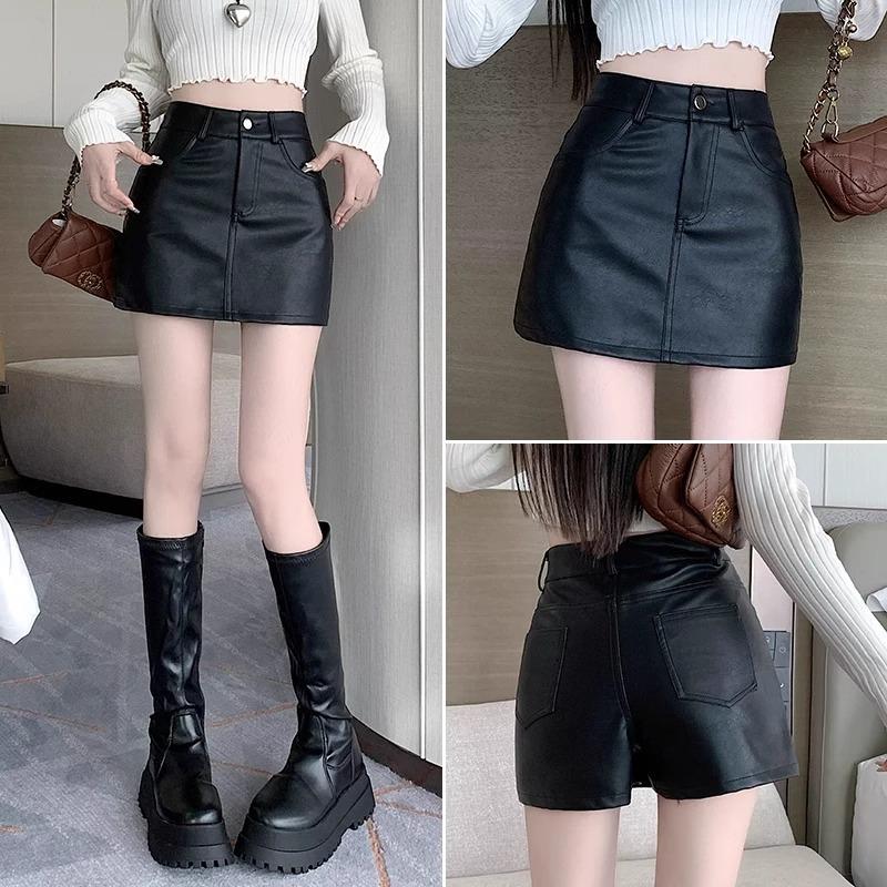 2025 Black PU Leather Skirt Skirt Women's New High Waist Versatile A- line Sheath Skirt Pantskirt 1