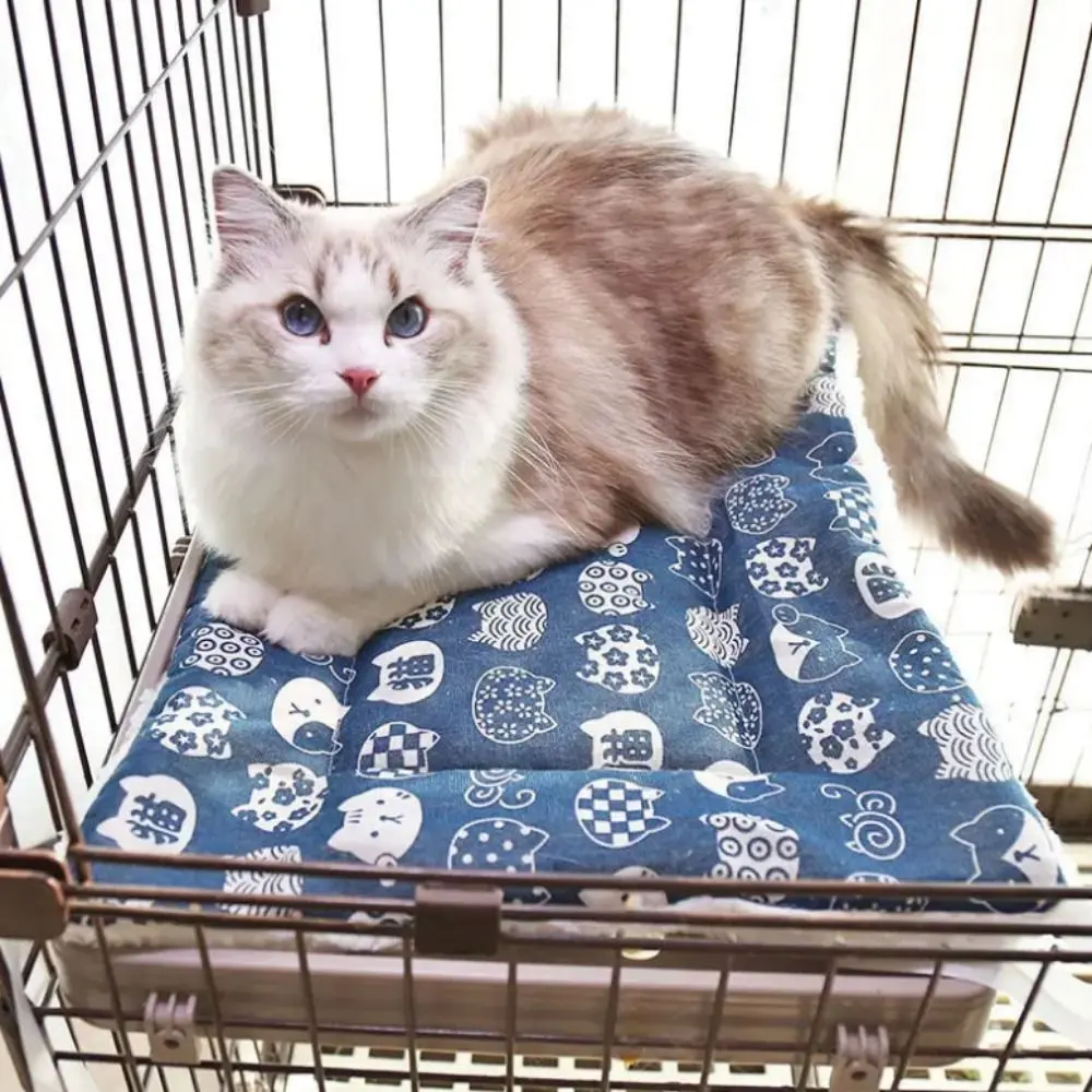 Double Sided Cat Cage Platform Mat Cat Accessories Canvas/PP Cotton Warm Cat Cage Mattresses Comfortable Winter Cat Bed Mat Pet Hammock Blanket for For Mouse Ferrets Guinea Pig