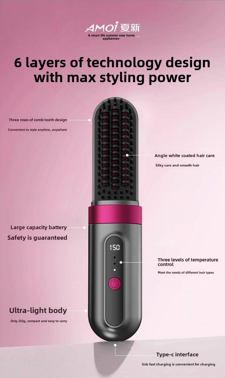 Product Introduction of Xia Xin Hair Straightener Brush Wireless Charging Hair Comb Negative Ion Straightener Portable Electric Comb 3