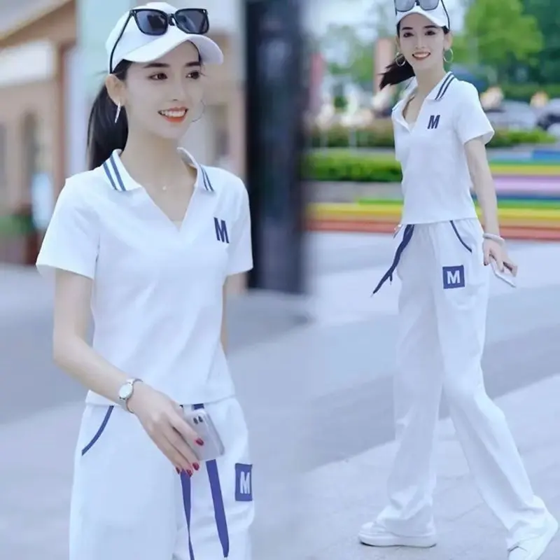 Bộ Đồ Thể Thao, Thời Trang Thường Ngày Mùa Hè Cho Nữ, Hàng Mới Về, Bộ Đồ Hai Mảnh, Phong Cách Phương Tây, Trông Trẻ Trung, Áo Sơ Mi ngắn Tay Và Quần Dài, Thích Hợp Cho Nữ Tre Top Women