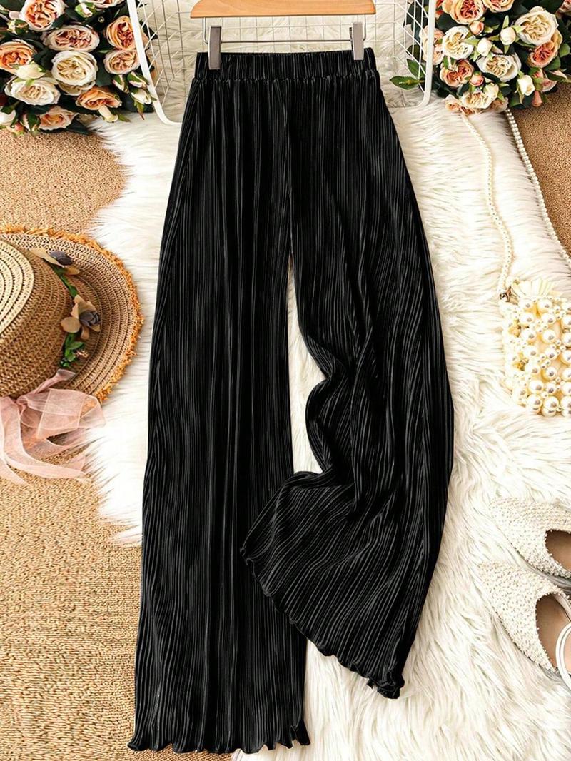 Product Introduction of Women's Solid Color Wide Leg Pants, Casual Comfy Trousers for Spring & Fall, Women's Bottoms for Daily Wear 1