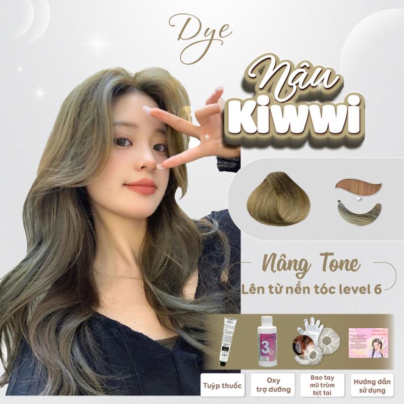  Thuốc nhuộm tóc màu NÂU KIWI Dyehair nâng tone tặng kèm oxy trợ dưỡng và bao tay Không mùi Đổi Màu Tóc Dưỡng Tóc Serum Nữ 