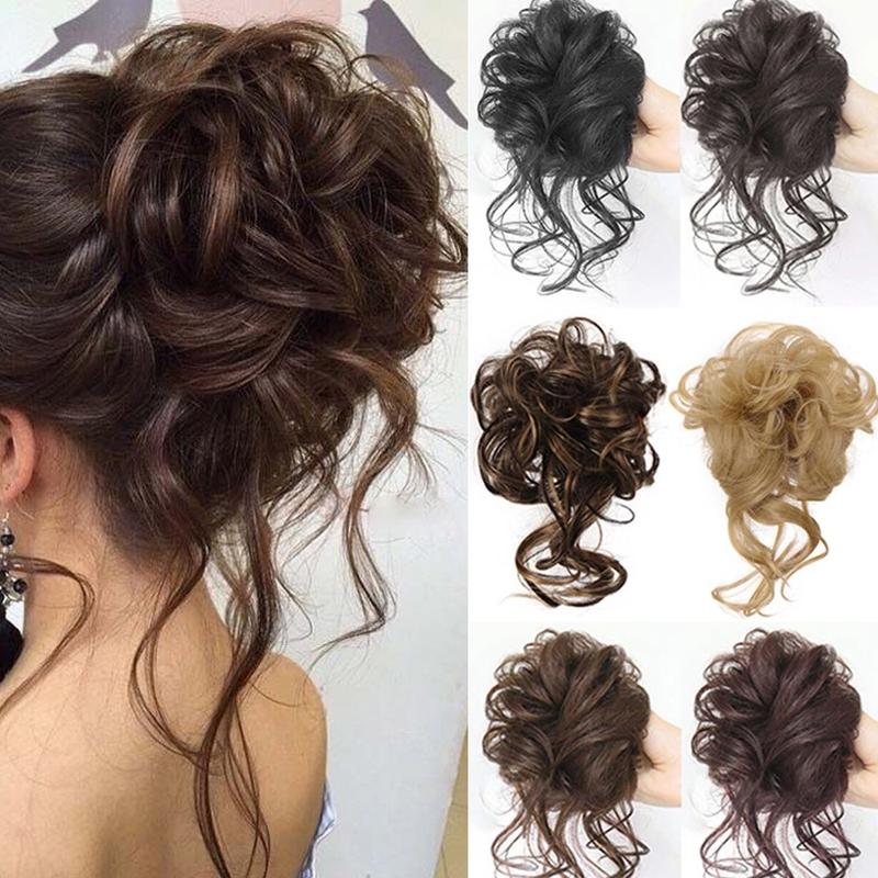 Tóc Giả Búi Tóc Thịt Nái Xoăn Bết Dây Co Giãn Scrunchies, Tóc Đuôi Ngựa Tóc Nối…