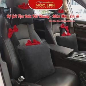 Bộ Gối Tựa Đầu Lưng Ô Tô Cao Su Hình Nơ Đỏ Trang Trí Xe Hơi Bảo Vệ Đầu Chống Mệt Mỏi Khi Lái Xe Đường Dài