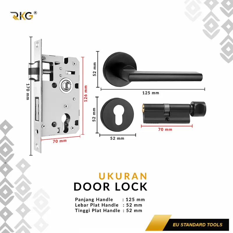 Kunci Pintu Rumah Pisah Elegant Black Flat Handle Body Silent Door Lock Set 3