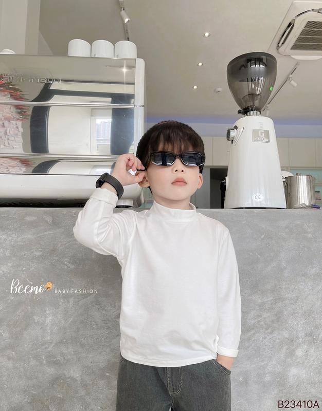 Áo giữ nhiệt Beemo dài tay cho bé trai basic cổ cao 3 phân chất liệu cotton co giãn ấm áp mặc thu đông B23410AD