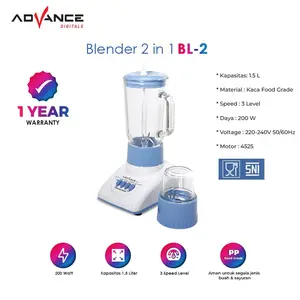 Blender Serba guna Advance BL2 Blender multifungsi tabung kaca 1.5L blender ice crusher buah dan bumbu dapur tahan karat