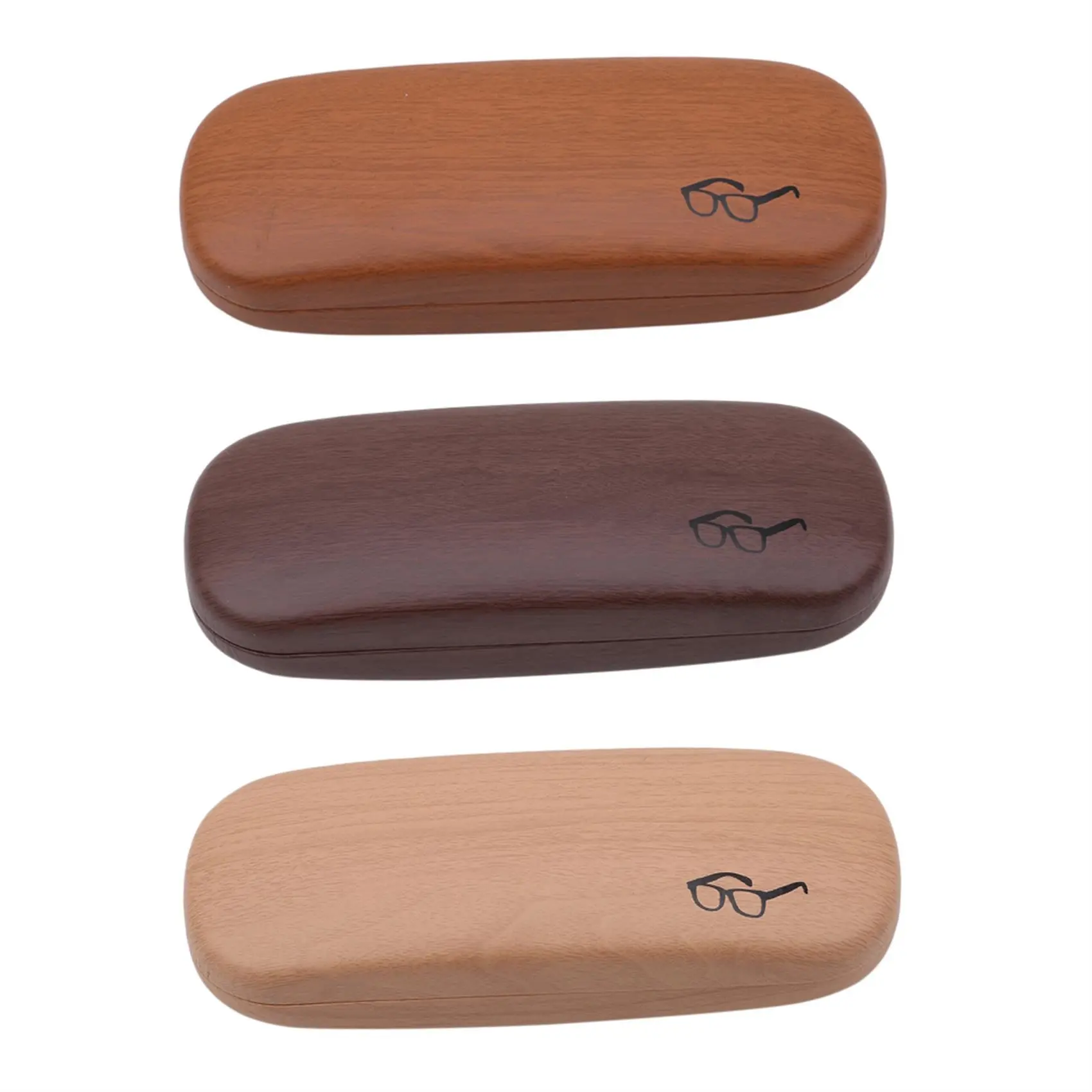 Wood Grain Hard Kit Holder Metal Reading Glasses Case for Men and Women PU Leather Eyeglass Box