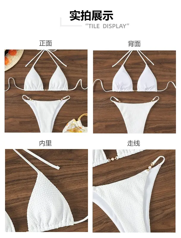 Bikini Gợi Cảm, Xu Hướng Phong Cách Châu Âu Và Mỹ, Dây Đeo Cổ, Dây Xẻ Tà, Với Các Điểm Nhấn Của Suối Nước Nóng, Có Ngày: 2025 7