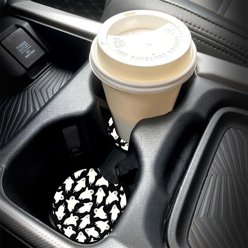 Cute Cartoon Ghost Pattern Car Coaster, 2 Counts Universal Non-slip Car Cup Holder Mat, Cup Mat for Most Car Interior, Car Interior Decoration Accessories 2