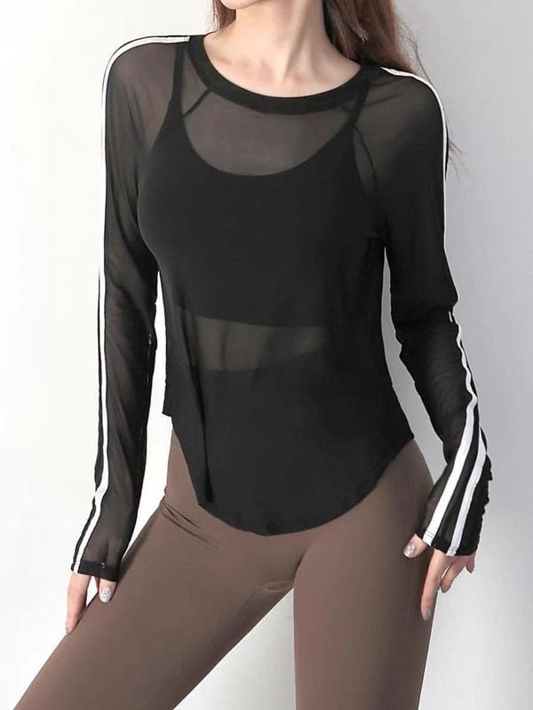 Áo Lưới Thể Thao Nữ Tay Dài 2 Sọc, Vạt Bầu Xinh Xắn