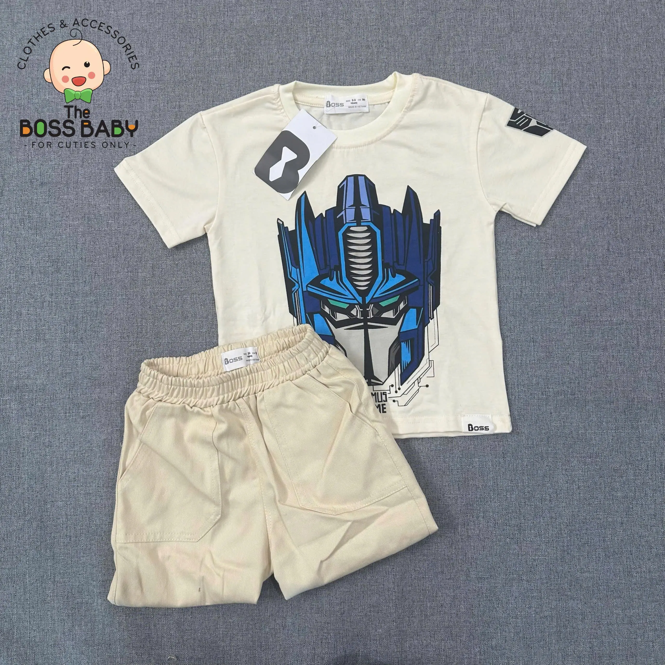 Set bộ be optimus xanh (9-35kg) - SH24268 - ThebossbabyVN - Áo Cotton Quần Kaki